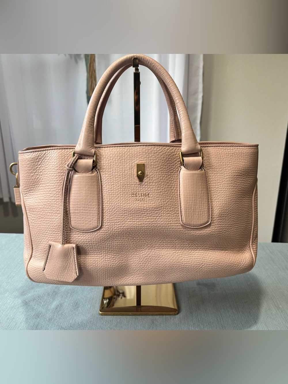 Celine Blush Pink Boogie Bag Pebbled Leather Satchel with Lock Key and Clochette